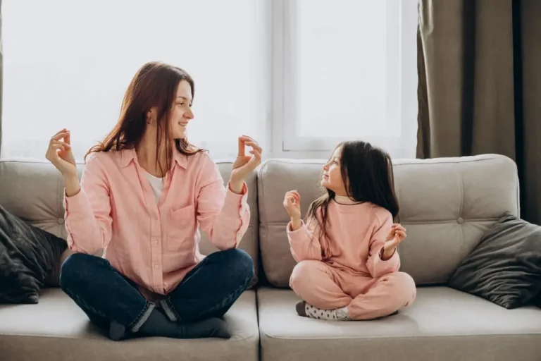 a mindful mother talks to her child
